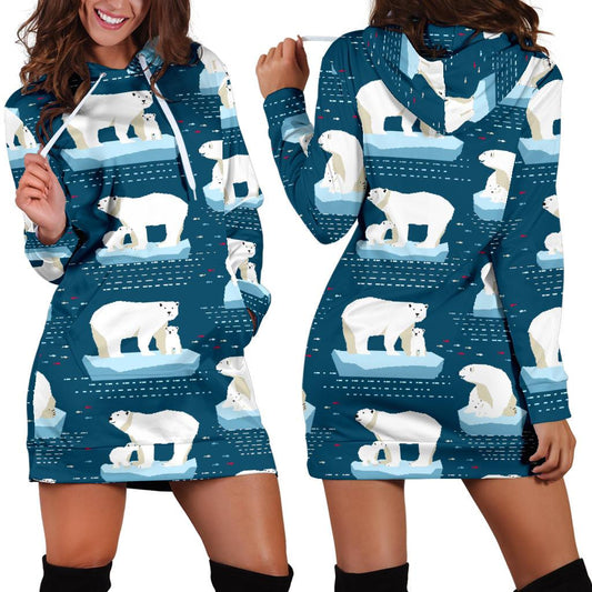 Polar Bear Pattern Print Design PB02 Women Hoodie Dress