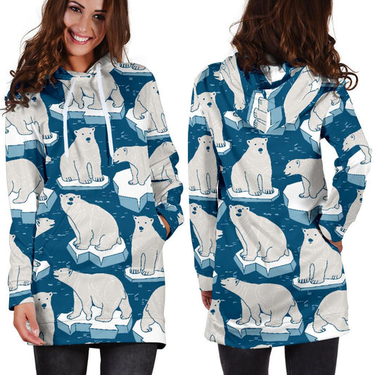 Polar Bear Pattern Print Design PB03 Women Hoodie Dress