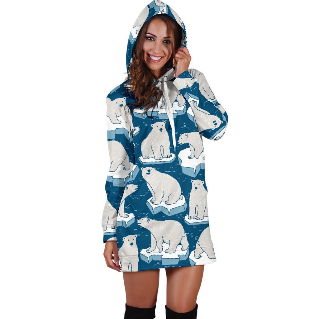 Polar Bear Pattern Print Design PB03 Women Hoodie Dress