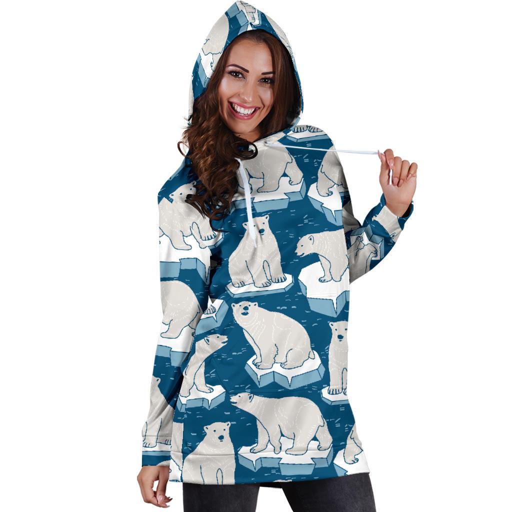 Polar Bear Pattern Print Design PB03 Women Hoodie Dress