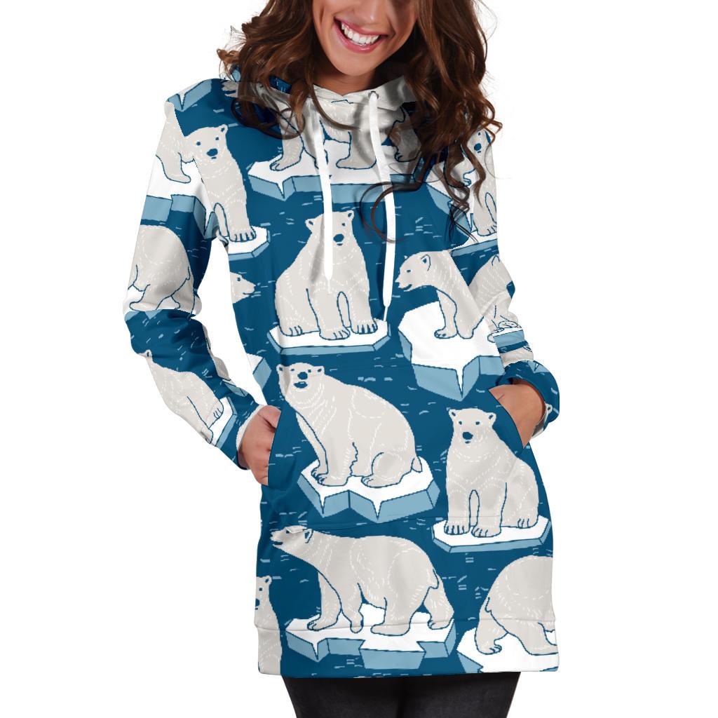 Polar Bear Pattern Print Design PB03 Women Hoodie Dress