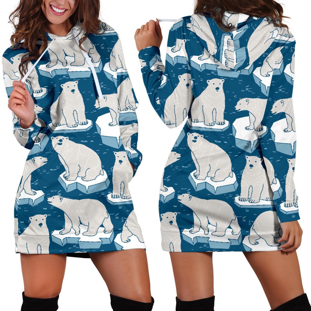 Polar Bear Pattern Print Design PB03 Women Hoodie Dress