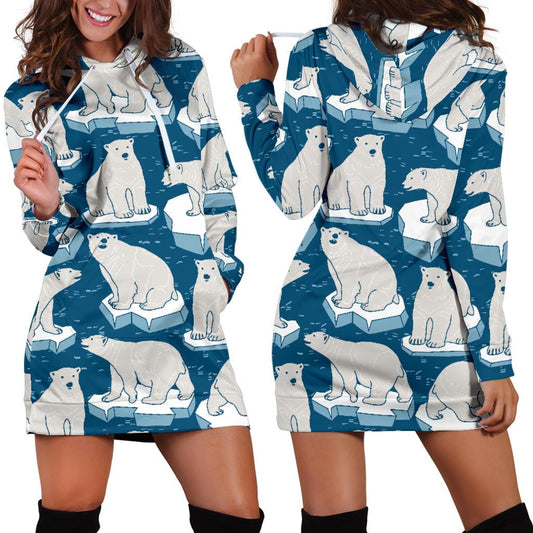 Polar Bear Pattern Print Design PB03 Women Hoodie Dress