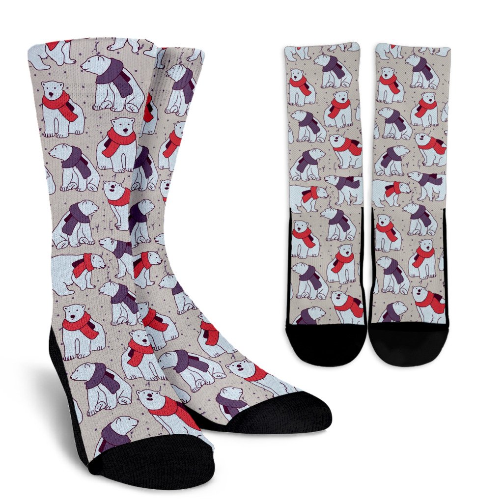 Polar Bear Pattern Print Design PB04 Crew Socks-JORJUNE.COM