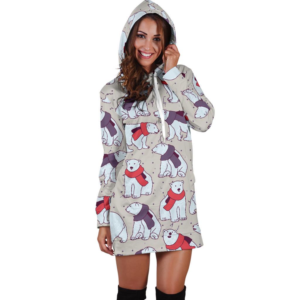 Polar Bear Pattern Print Design PB04 Women Hoodie Dress