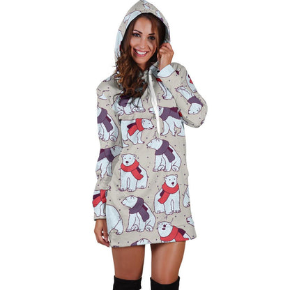 Polar Bear Pattern Print Design PB04 Women Hoodie Dress
