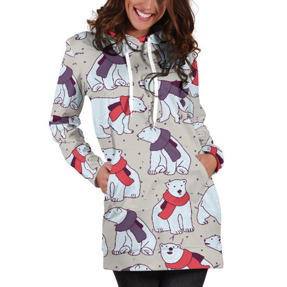 Polar Bear Pattern Print Design PB04 Women Hoodie Dress