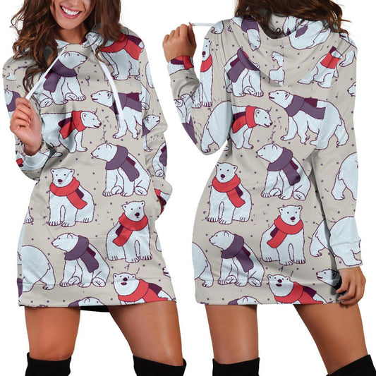 Polar Bear Pattern Print Design PB04 Women Hoodie Dress