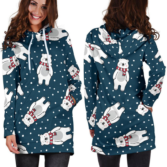 Polar Bear Pattern Print Design PB05 Women Hoodie Dress