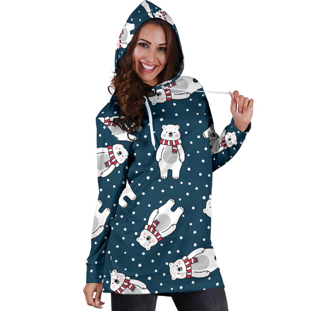 Polar Bear Pattern Print Design PB05 Women Hoodie Dress