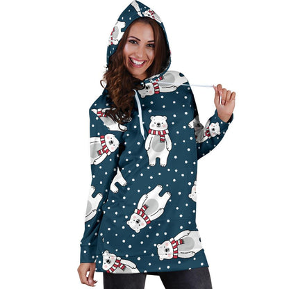 Polar Bear Pattern Print Design PB05 Women Hoodie Dress