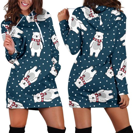 Polar Bear Pattern Print Design PB05 Women Hoodie Dress