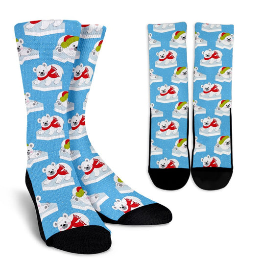 Polar Bear Pattern Print Design PB06 Crew Socks-JORJUNE.COM