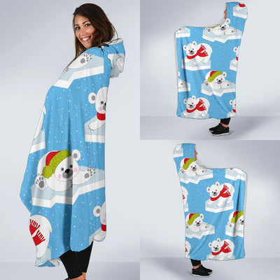 Polar Bear Pattern Print Design PB06 Hooded Blanket-JORJUNE.COM