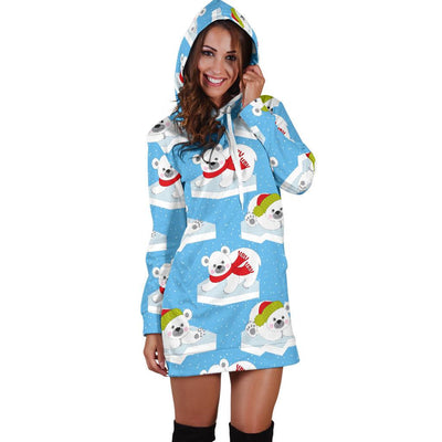 Polar Bear Pattern Print Design PB06 Women Hoodie Dress