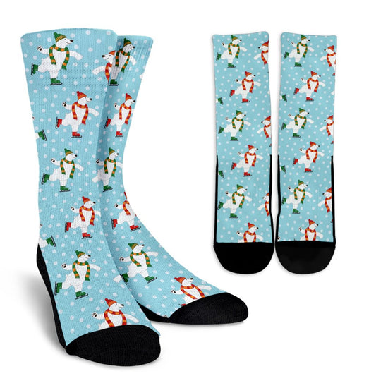 Polar Bear Pattern Print Design PB07 Crew Socks-JORJUNE.COM