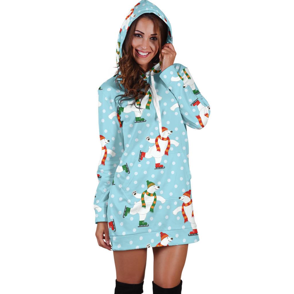 Polar Bear Pattern Print Design PB07 Women Hoodie Dress