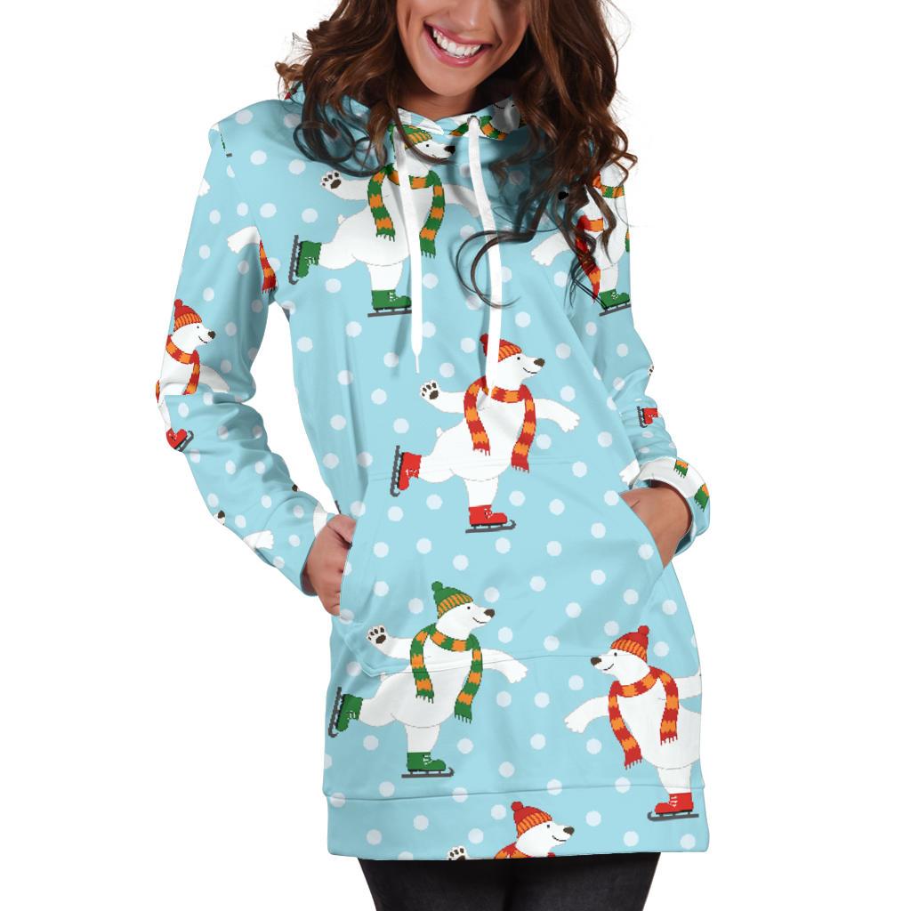 Polar Bear Pattern Print Design PB07 Women Hoodie Dress