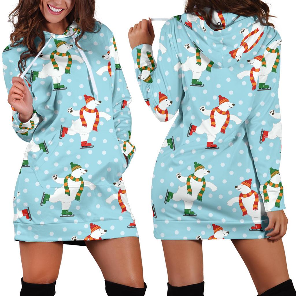 Polar Bear Pattern Print Design PB07 Women Hoodie Dress