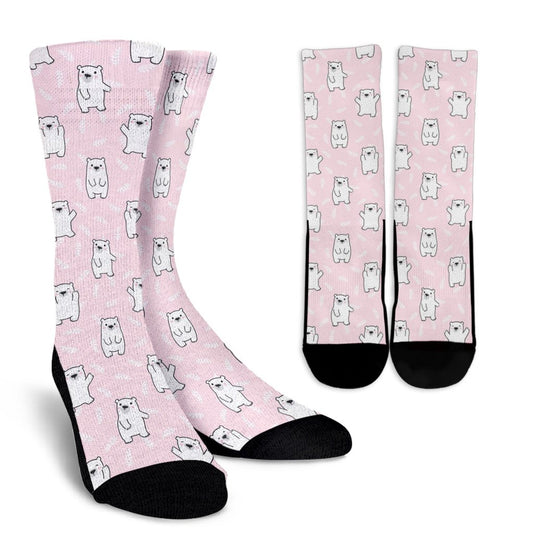 Polar Bear Pattern Print Design PB09 Crew Socks-JORJUNE.COM