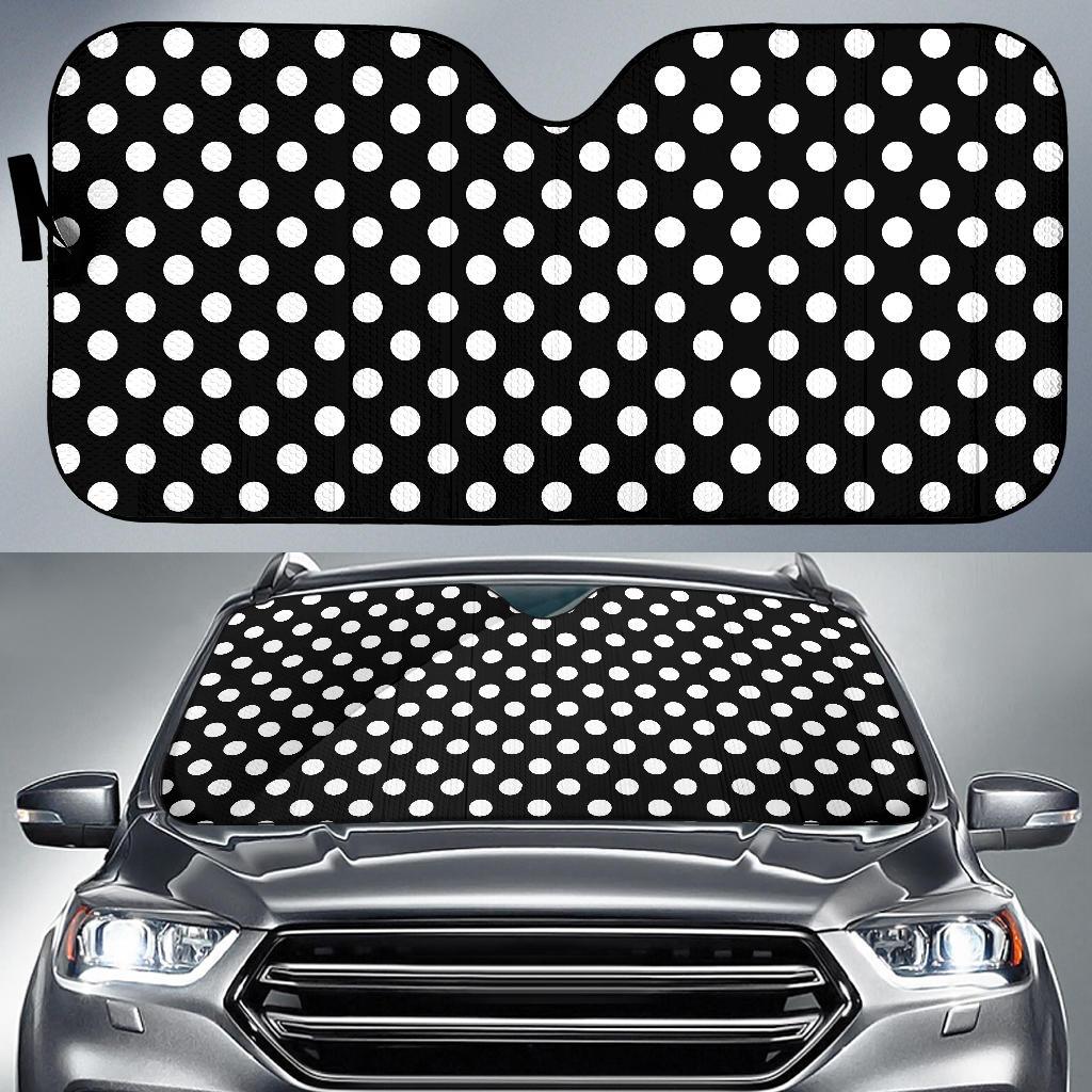 Polka Dot Black White Pattern Print Design 03 Car Sun Shades-JORJUNE.COM