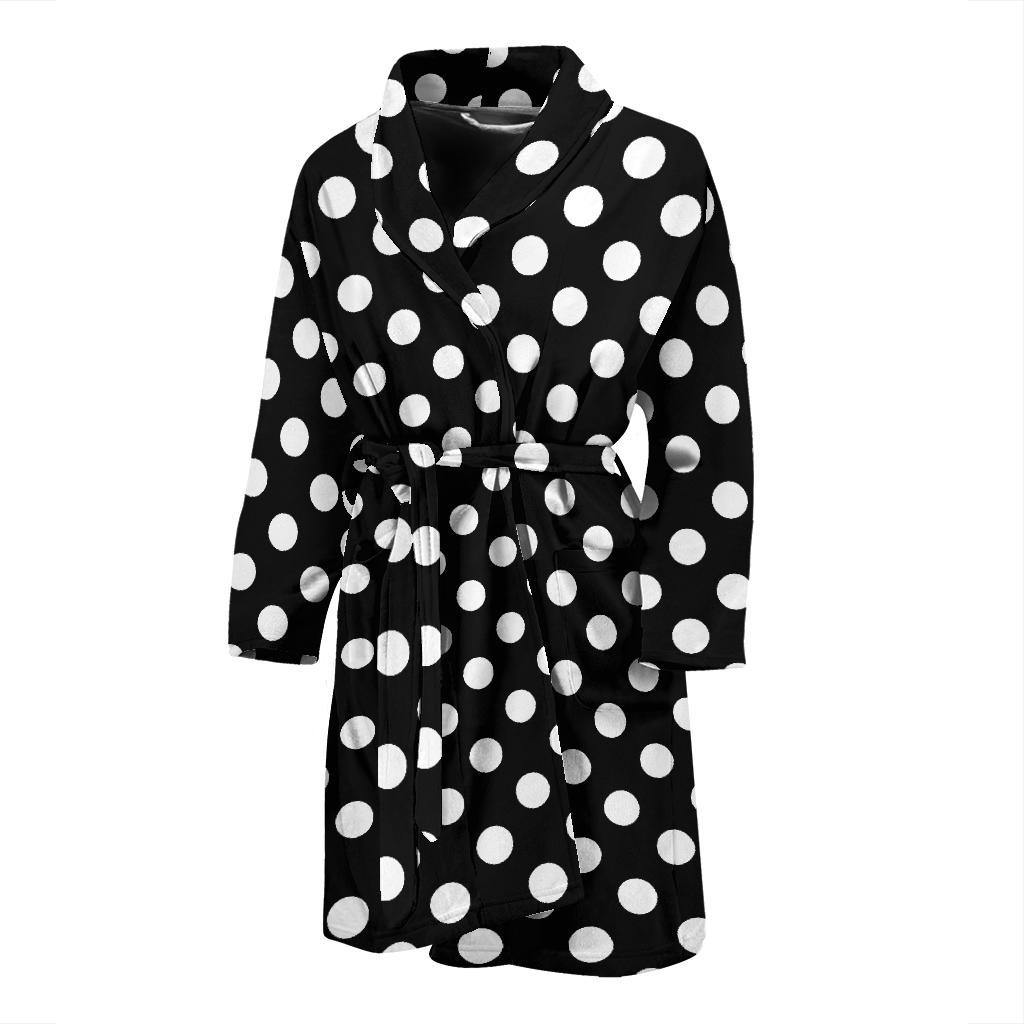 Polka Dot Black White Pattern Print Design 03 Men Bathrobe-JORJUNE.COM