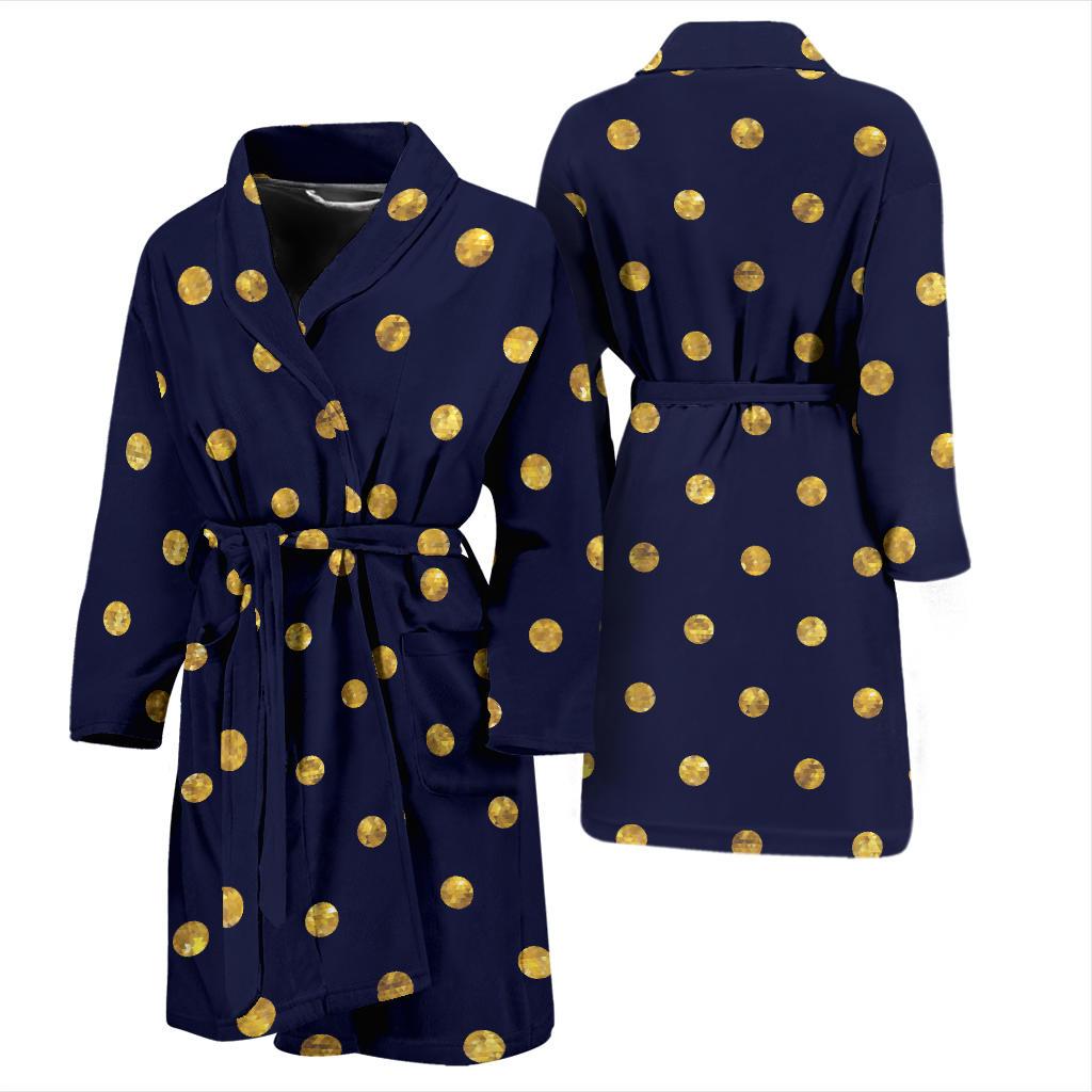 Polka Dot Gold Blue Pattern Print Design 02 Men Bathrobe-JORJUNE.COM