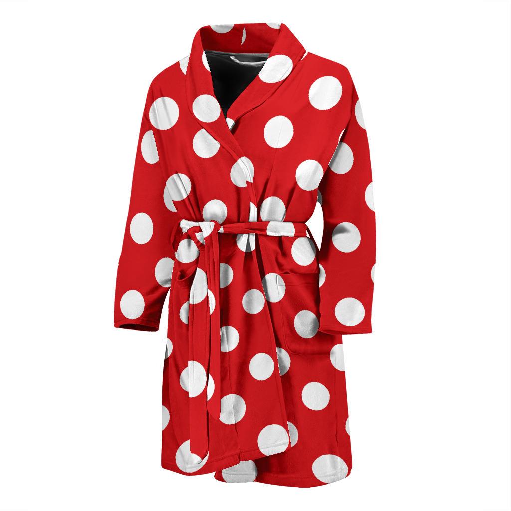 Polka Dot Red Pattern Print Design 04 Men Bathrobe-JORJUNE.COM
