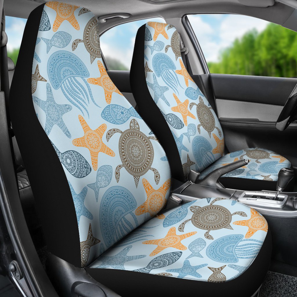 Polynesian Jellyfish Turtle Print Universal Fit Car Seat Covers