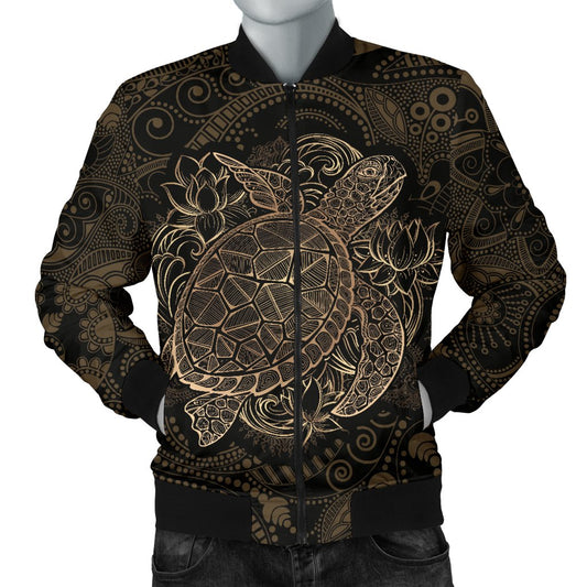 Polynesian Sea Turtle Hawaiian Mandala Men Casual Bomber Jacket