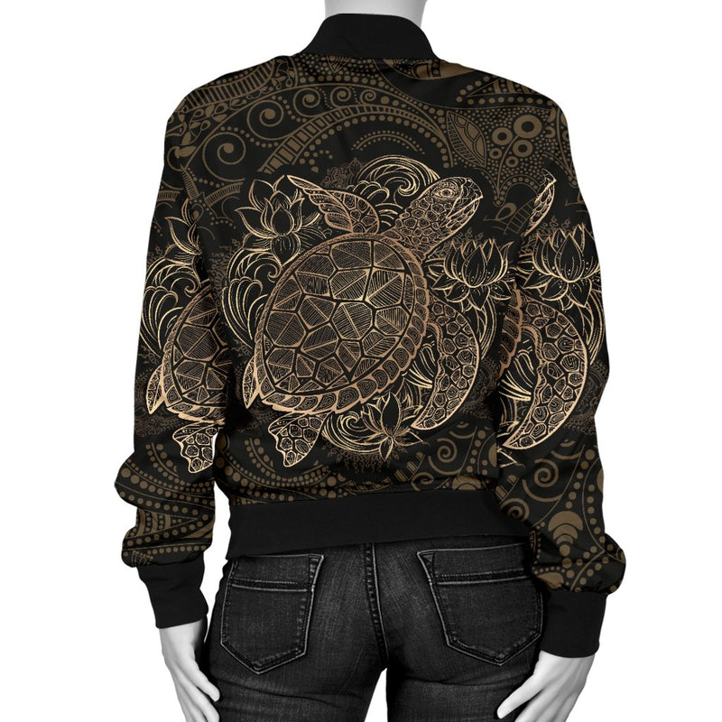 Polynesian Sea Turtle Hawaiian Mandala Women Casual Bomber Jacket