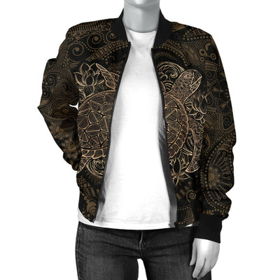 Polynesian Sea Turtle Hawaiian Mandala Women Casual Bomber Jacket