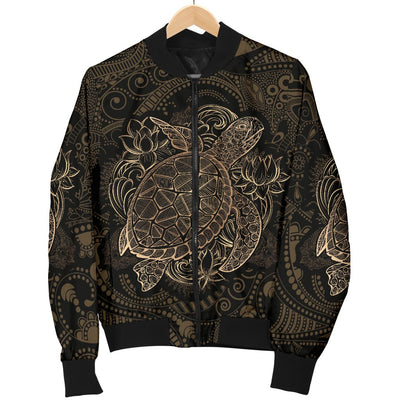 Polynesian Sea Turtle Hawaiian Mandala Women Casual Bomber Jacket