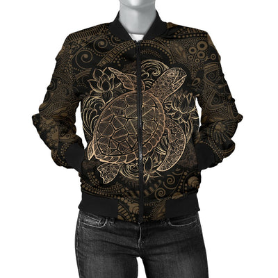 Polynesian Sea Turtle Hawaiian Mandala Women Casual Bomber Jacket