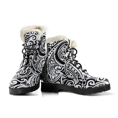Polynesian Traditional Tribal Faux Fur Leather Boots