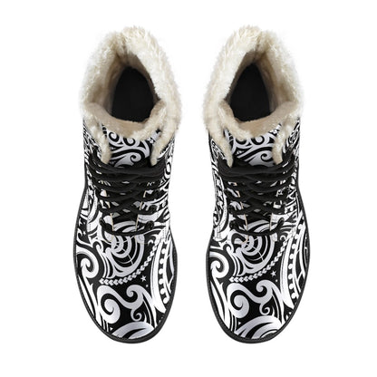 Polynesian Traditional Tribal Faux Fur Leather Boots