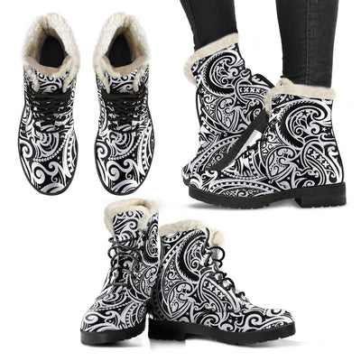 Polynesian Traditional Tribal Faux Fur Leather Boots