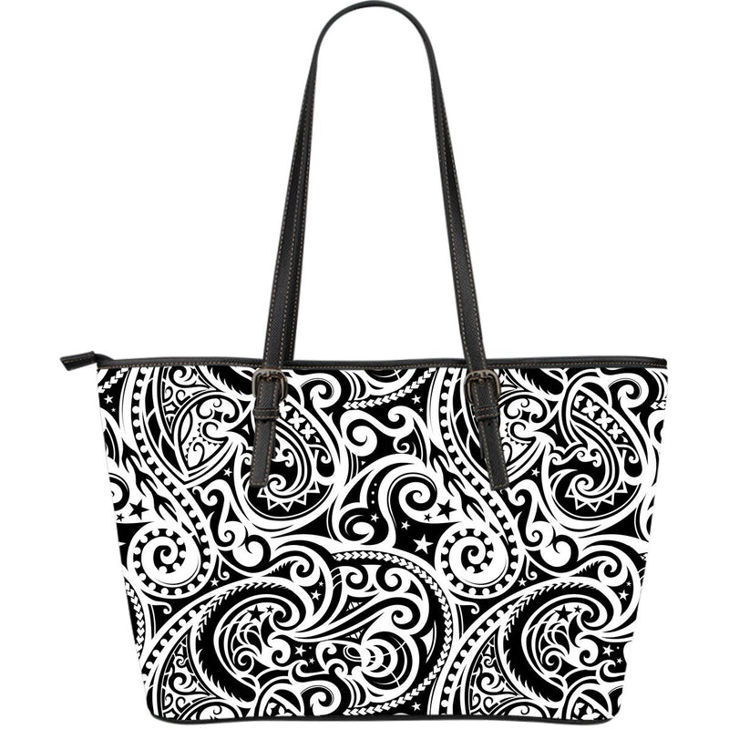 Polynesian Traditional Tribal Large Leather Tote Bag