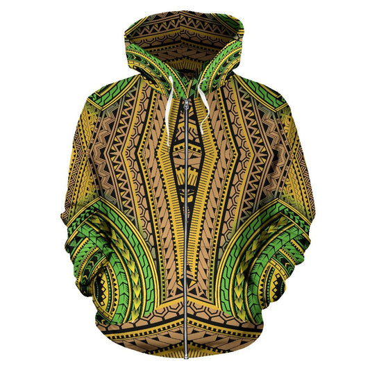 Polynesian Hawaiian Tribal Color All Over Zip Up Hoodie