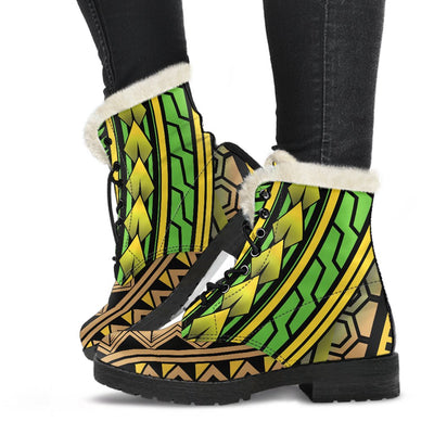 Polynesian Tribal Color Faux Fur Leather Boots