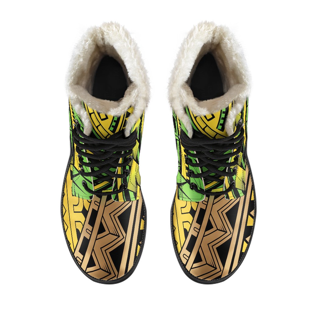 Polynesian Tribal Color Faux Fur Leather Boots