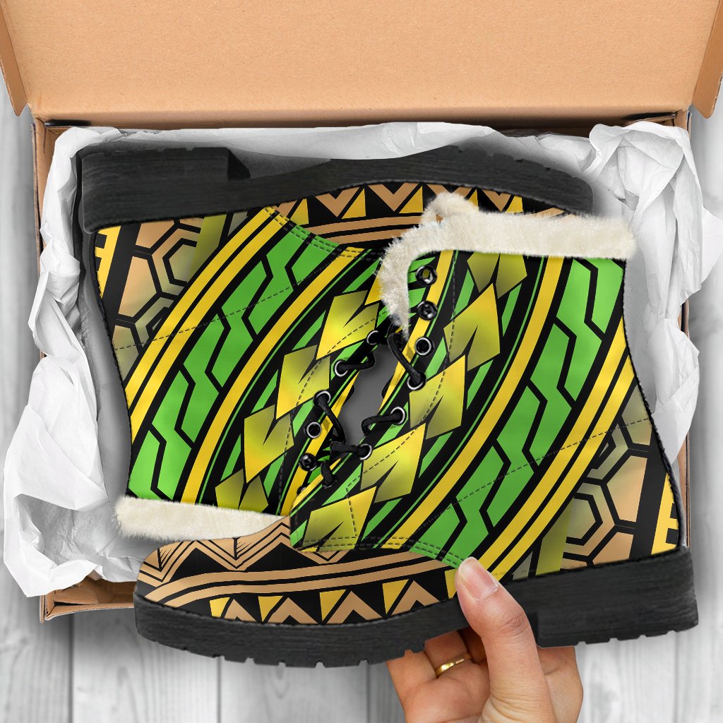 Polynesian Tribal Color Faux Fur Leather Boots