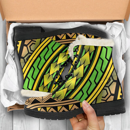 Polynesian Tribal Color Faux Fur Leather Boots