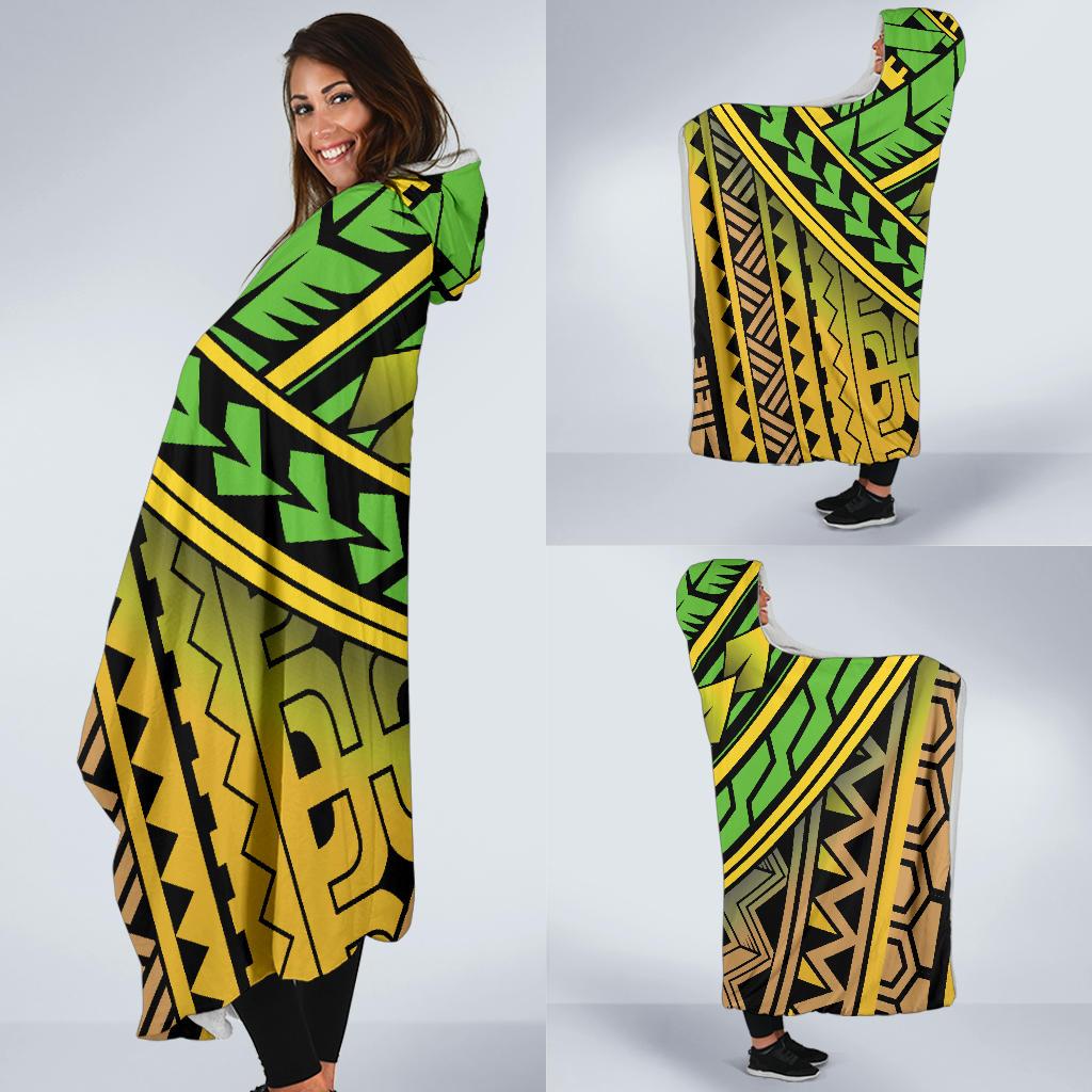 Polynesian Tribal Color Hooded Blanket-JORJUNE.COM