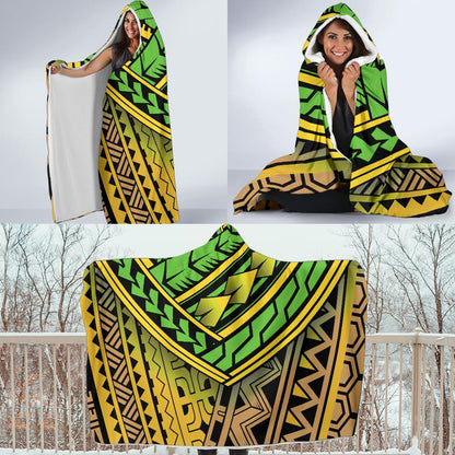 Polynesian Tribal Color Hooded Blanket-JORJUNE.COM