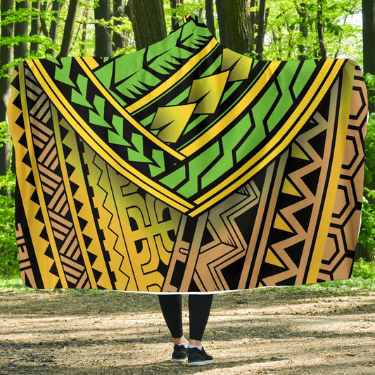 Polynesian Tribal Color Hooded Blanket-JORJUNE.COM