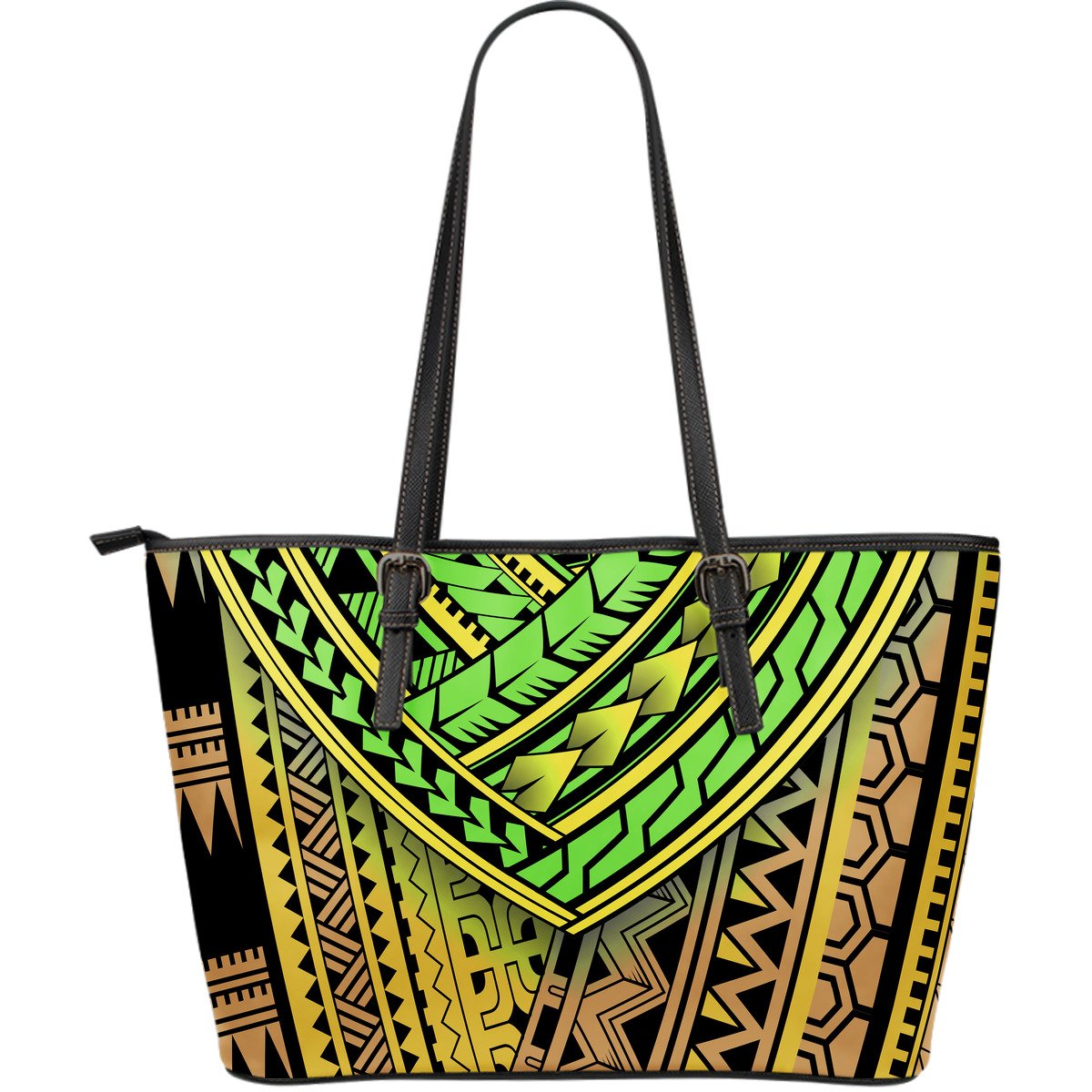 Polynesian Tribal Color Large Leather Tote Bag