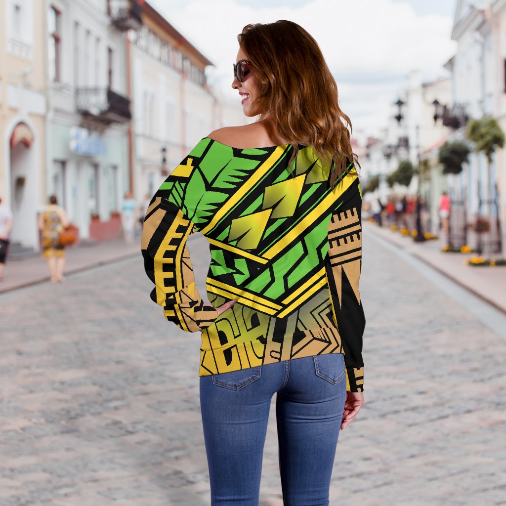 Polynesian Tribal Color Off Shoulder Sweatshirt