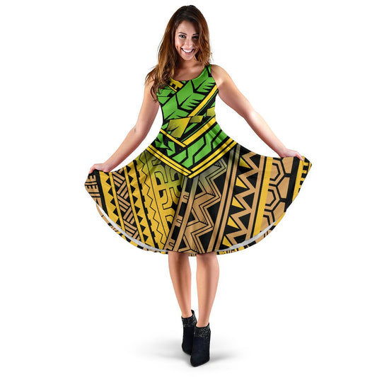 Polynesian Tribal Color Sleeveless Mini Dress
