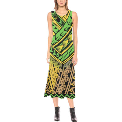 Polynesian Tribal Color Sleeveless Open Fork Long Dress